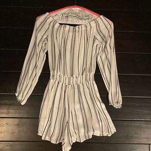 L.A. Hearts black and white striped romper.